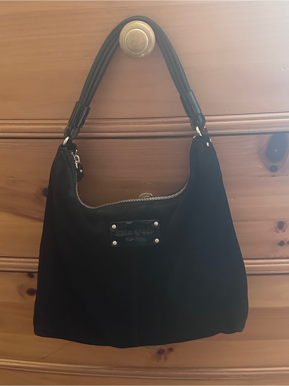 kate spade black suede shoulder hobo bag